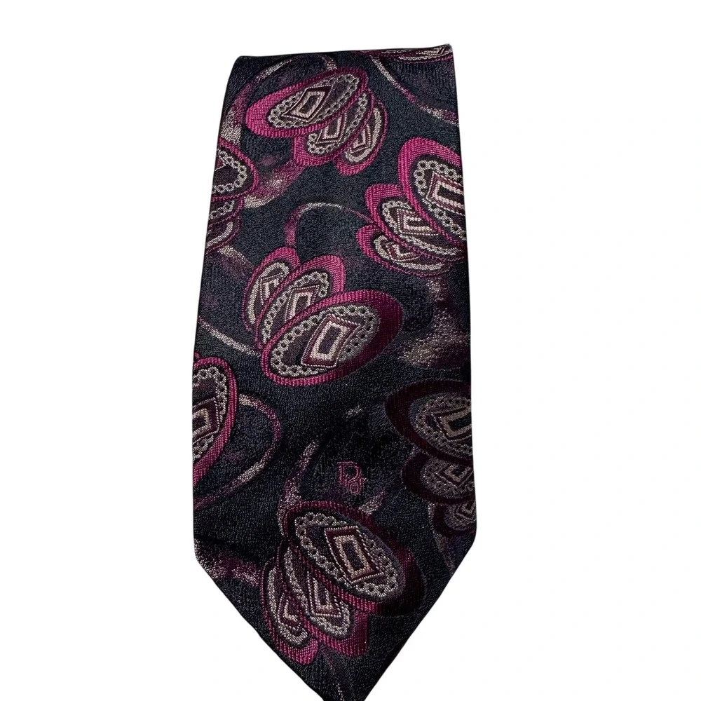 Vintage Christian Dior Tie Mens One Size Red Paisley‎ Silk Monsieur USA 90s